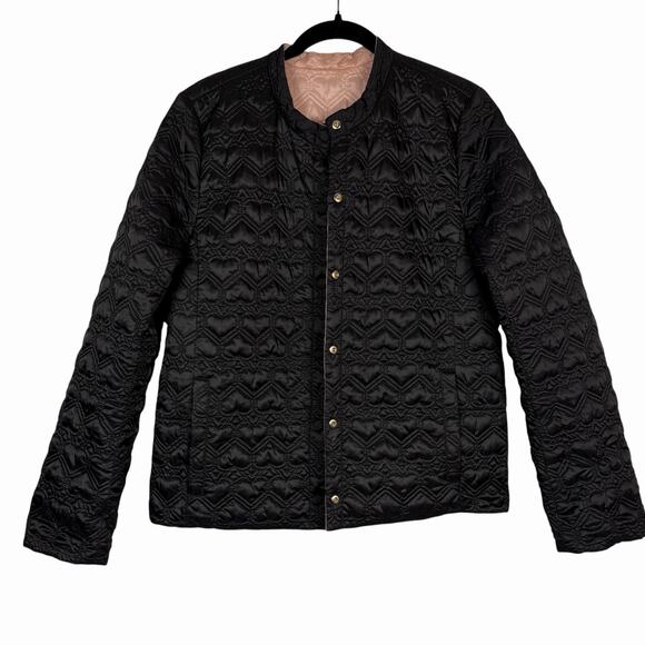 KATE SPADE Reversible Quilted Heart Satin Black Pink Ruffle Hem Jacket Coat M - Picture 5 of 16